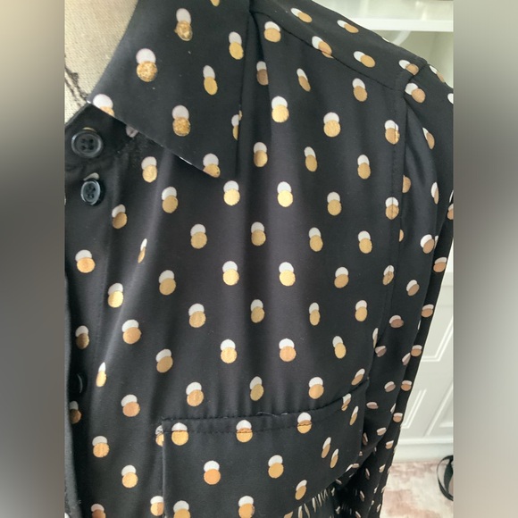 WHO WHAT WEAR Gold White Dot Button Up Long Sleeve Blouse Black Womens SZ Small - Picture 4 of 13